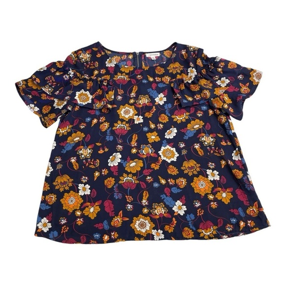 Eyeshadow XL Navy Blue Floral Ruffle Sleeve Blouse - Picture 6 of 13
